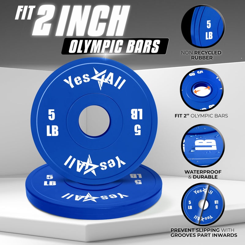 ياس 4 أول لوحات وزن كسور من YES4ALL، مجموعة من 2 لوح تغيير مطاطي لرفع الأثقال، 5 رطل، أوزان صغيرة 2 بوصة للحديد الأوليمبي - Image 3